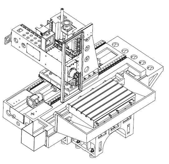 臥式加工中心（工作臺(tái)固定、立柱做X軸運(yùn)動(dòng)、主軸箱做Z、Y軸運(yùn)動(dòng)）