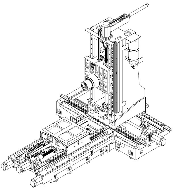 臥式加工中心（工作臺(tái)做Z軸運(yùn)動(dòng)、立柱做X軸運(yùn)動(dòng)、主軸箱做Y軸運(yùn)動(dòng)）
